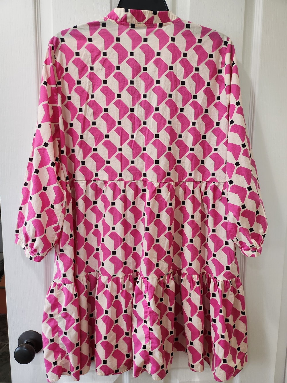 ZARA Geometric Pink & White Tiered Tunic Mini Dress Size L - Picture 5 of 13